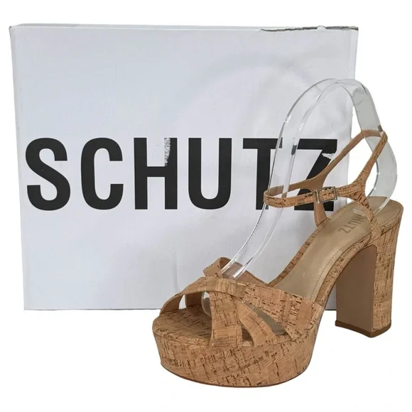 Schutz Keefa Tan Cork Womens Platform Heels Size 9.5M - Picture 14 of 16